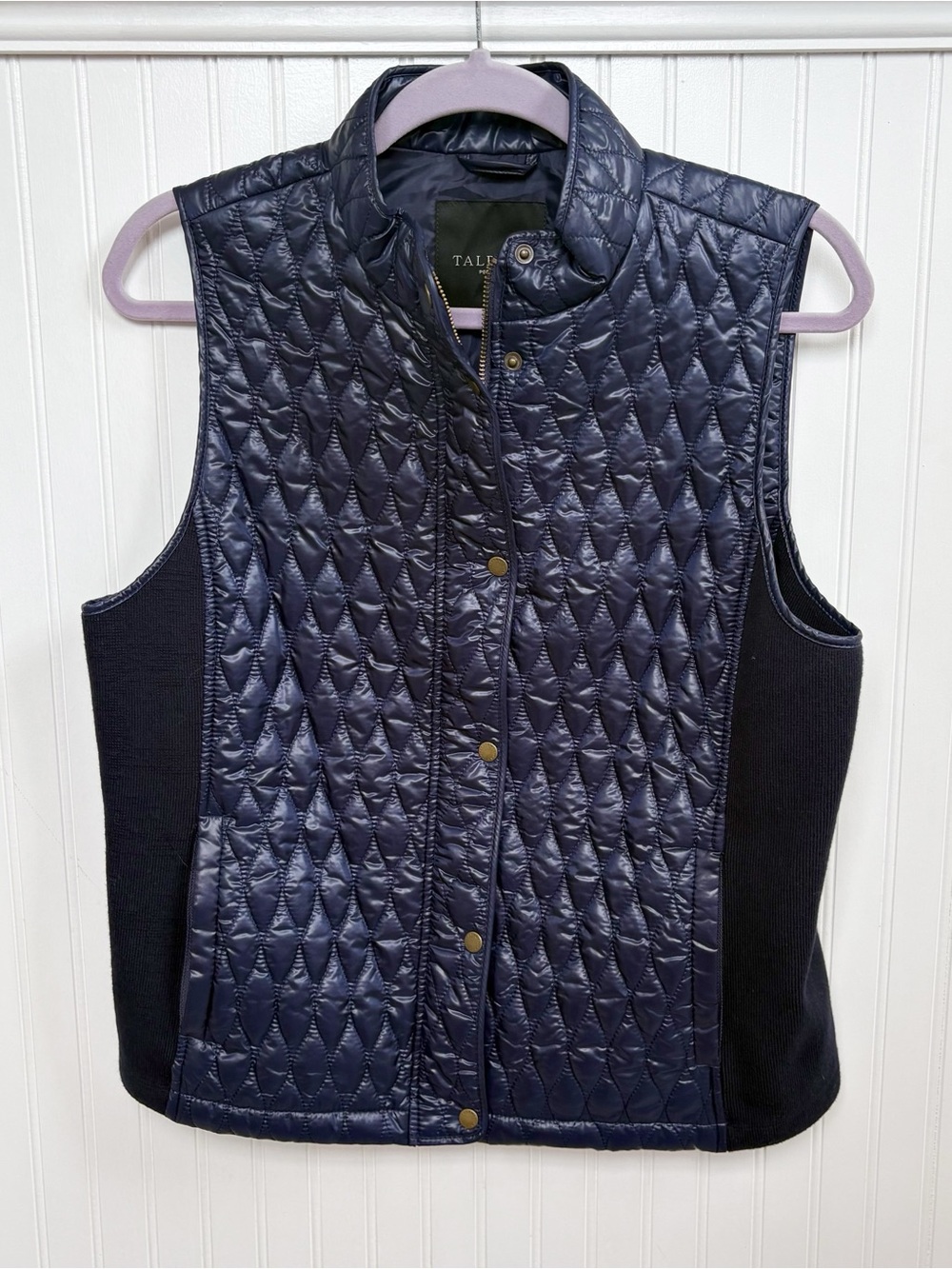 Talbots Petites Navy Blue Diamond Quilted Puffer Vest Full Zip Women’s LP